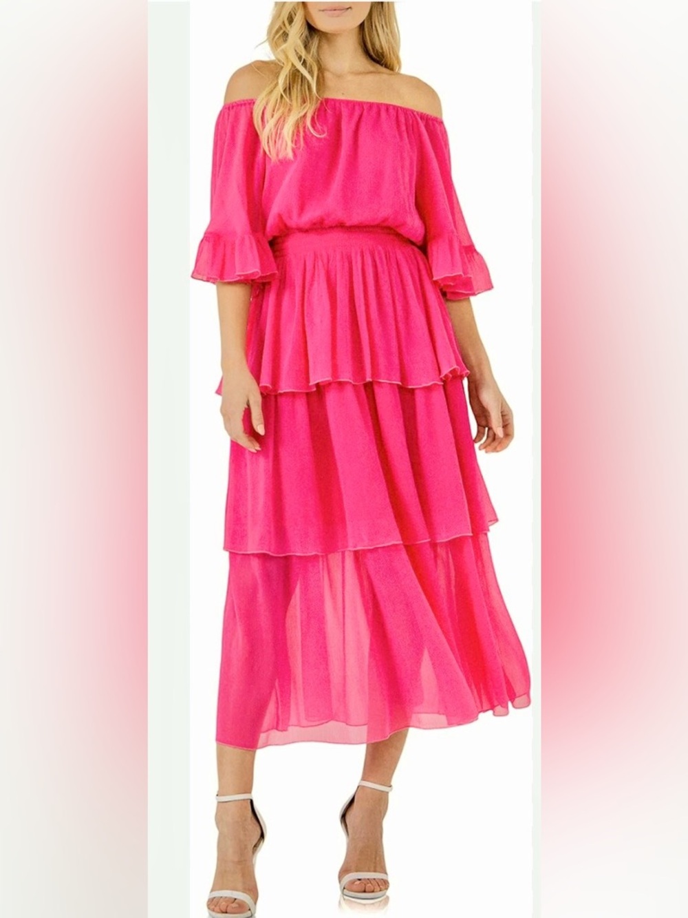 Endless Rose Chiffon Off the Shoulder Ruffle Tier Maxi Dress